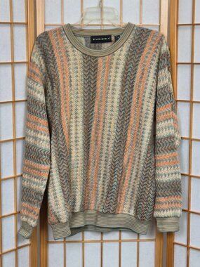 Tundra Canada neutral color men's crewneck sweater tan brown orange EUC size M